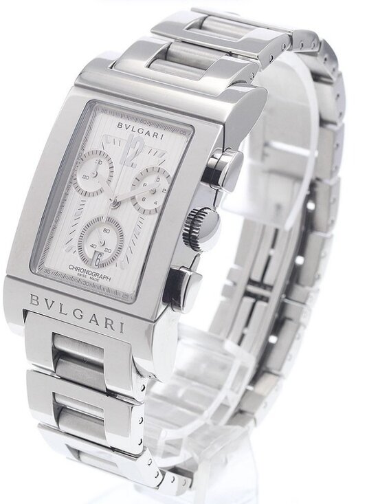 BVLGARI Rettangolo RTC49S Date Chronograph Silver Dial Quartz Men\'s Watch_935473